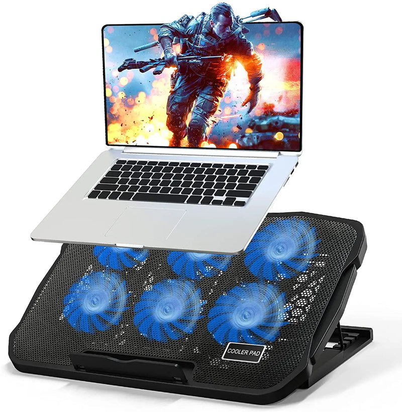 Cooler para laptop para jogos de 17 polegadas com seis ventiladores e tela de LED e duas portas USB de 2600 RPM para notebook