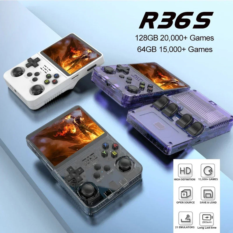 R36S Console Retro Portátil - Sistema Linux, Tela IPS de 3.5 polegadas, 64GB/128GB, 15.000 Jogos